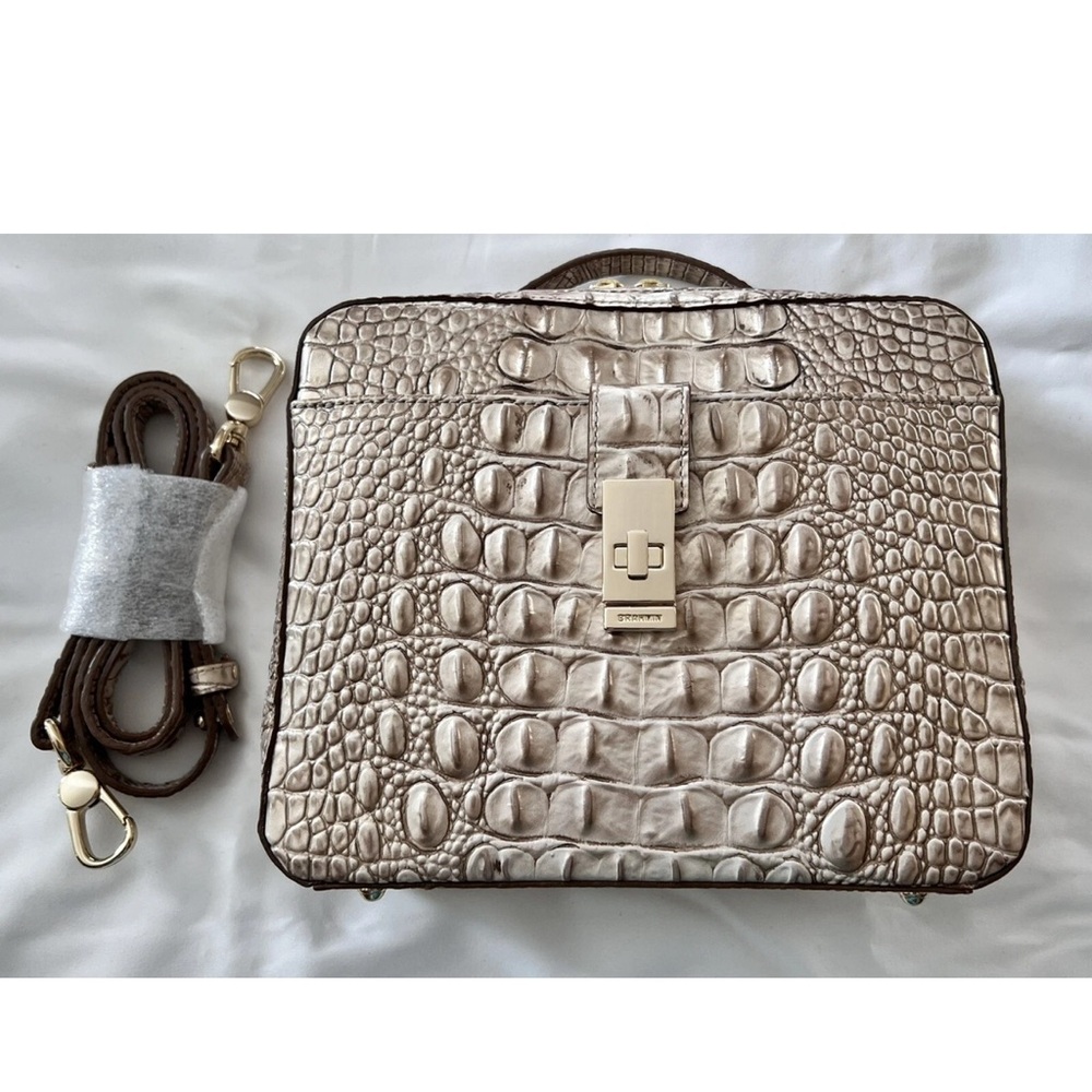 Brahmin Evie Crocodile-Embossed Crossbody Bag in Cream - Picture 8 of 10